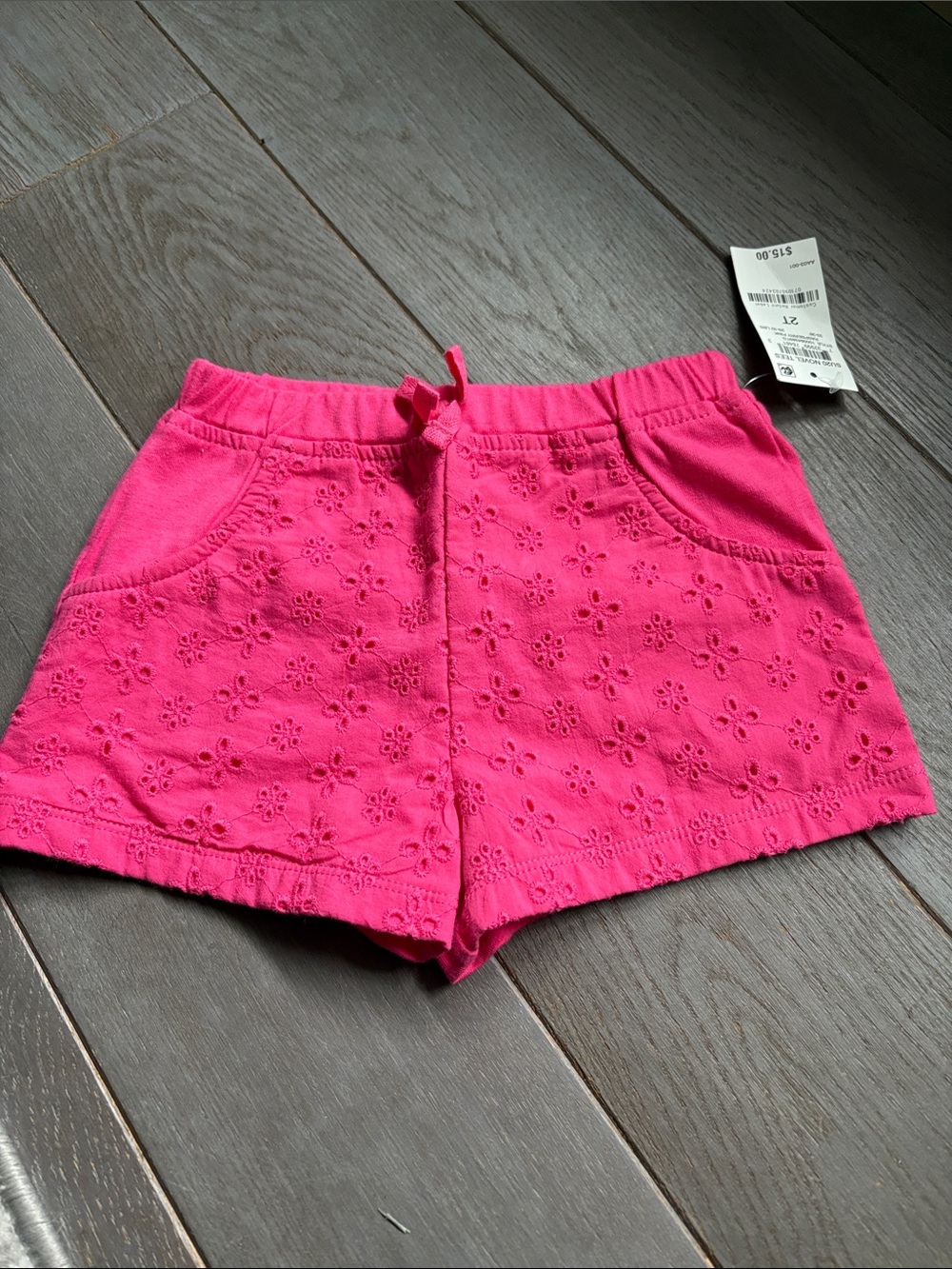 First Impressions Bright Pink Eyelet Knit Shorts